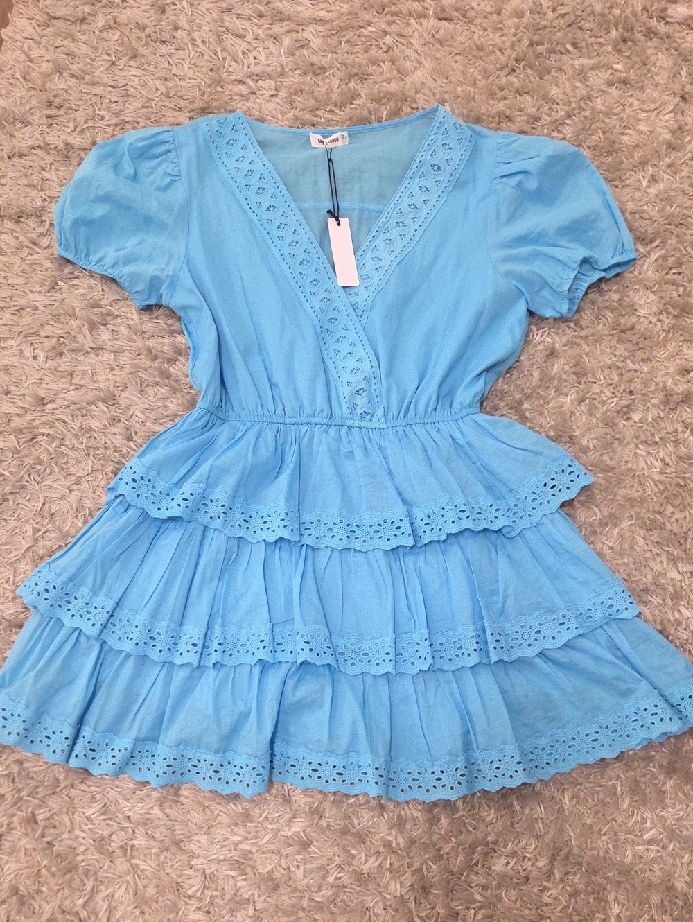 Blue Eyelet Tiered Romper
